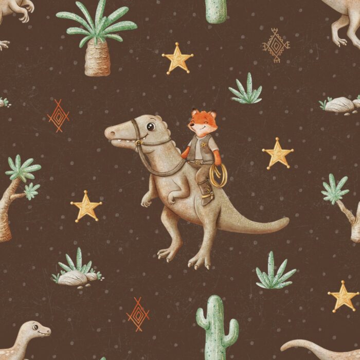 Tissu Imprimé Dinosaure Renard Chocolat, 7 tissus au choix – Image 2