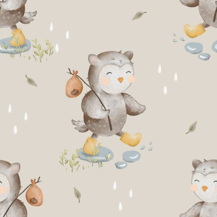 Tissu Imprimé Enfant Chouette Pluie, 7 tissus au choix
