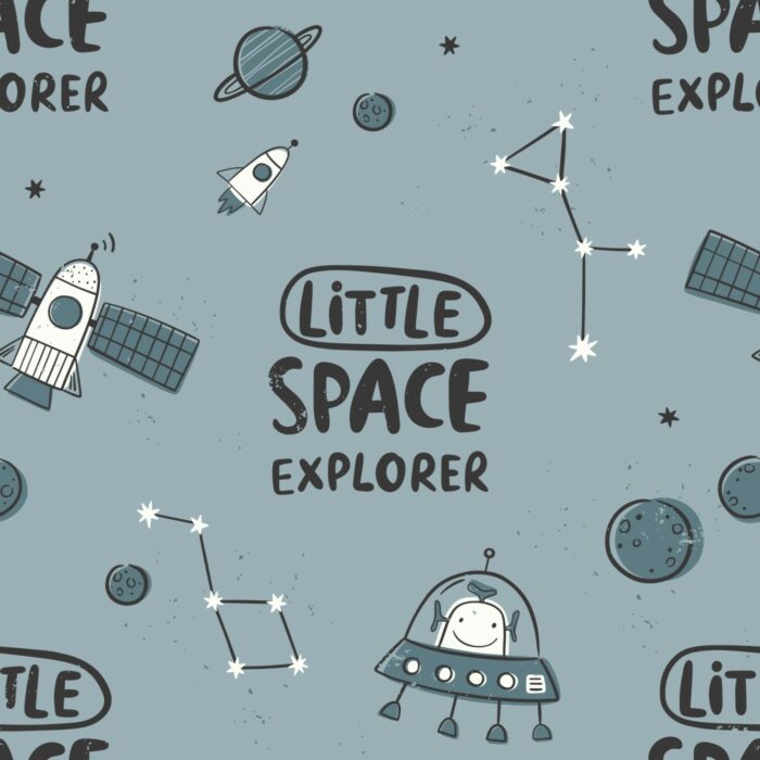 Tissu Imprimé Espace Explorer Bleu, 7 tissus au choix