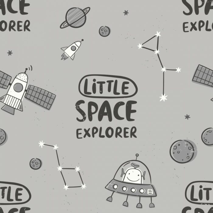 Tissu Imprimé Espace Explorer Gris, 7 tissus au choix