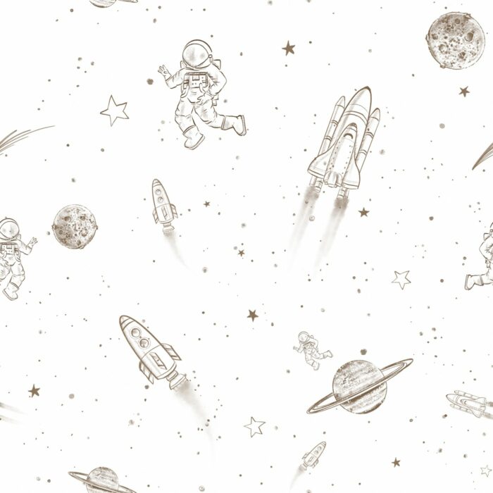 Tissu Imprimé Espace Planètes Blanc, 7 tissus au choix