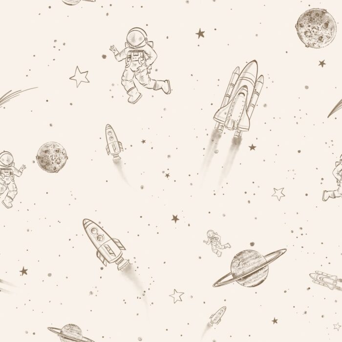 Tissu Imprimé Espace Planètes Crème, 7 tissus au choix