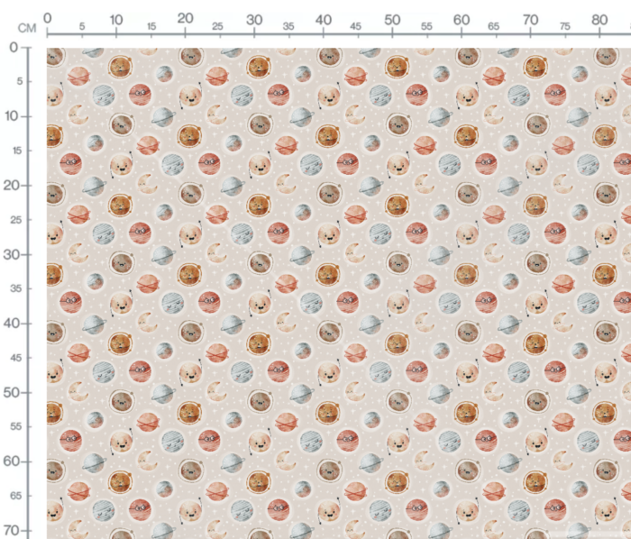 Tissu Imprimé Espace Planètes Heureuses Beige, 7 tissus au choix – Image 3