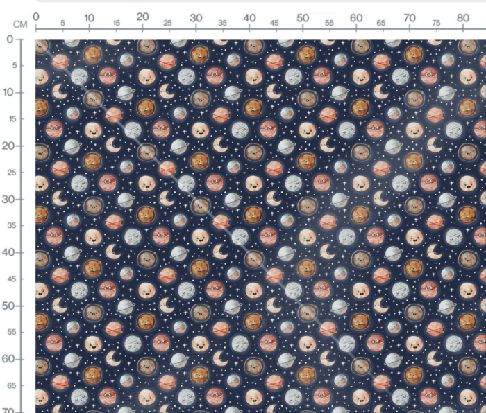 Tissu Imprimé Espace Planètes Heureuses Bleu, 7 tissus au choix – Image 3