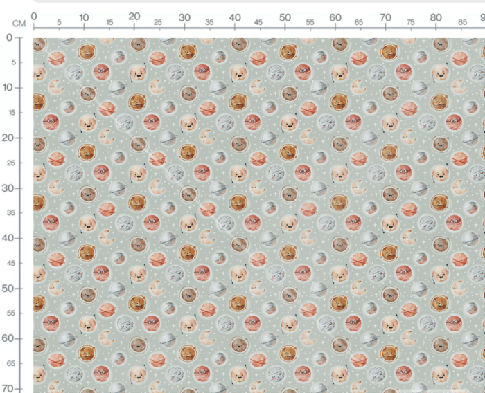 Tissu Imprimé Espace Planètes Heureuses Sauge, 7 tissus au choix – Image 2