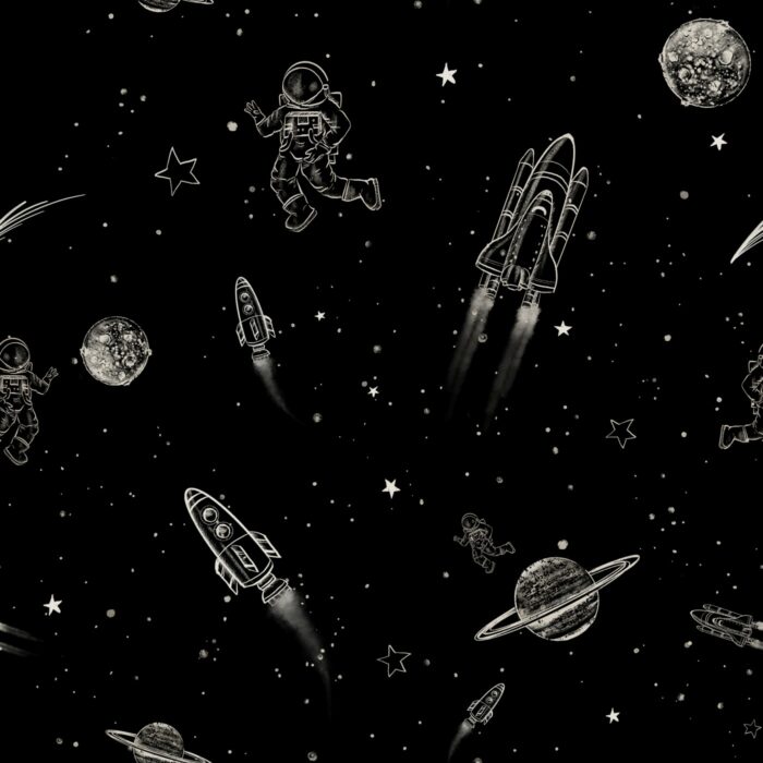 Tissu Imprimé Espace Planètes Noir, 7 tissus au choix