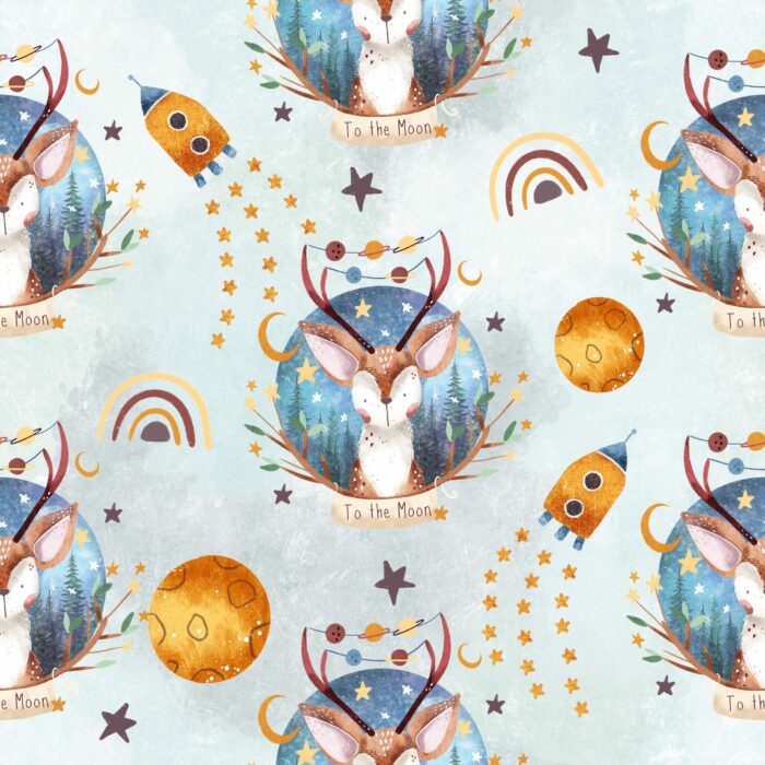 Tissu Imprimé Designer Cerf Mignon Planètes, 10 tissus au choix – Image 5