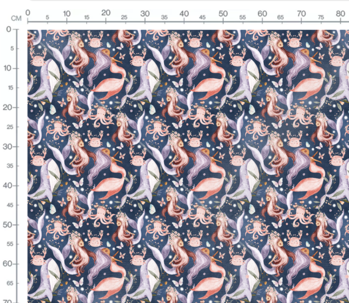 Tissu Exclusif Marin Sirènes Magiques Bleu, 7 tissus au choix – Image 2