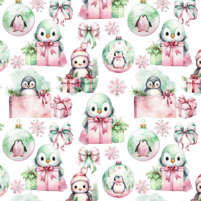 Tissu Imprimé Exclusif Noel Rose Pingouin Mignon, 11 tissus au choix