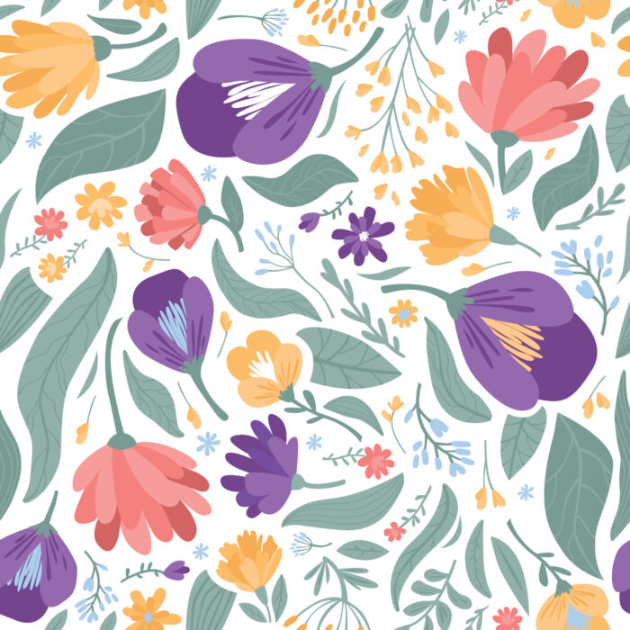 Tissu Imprimé Fleuri Audrey Violet, 7 tissus au choix