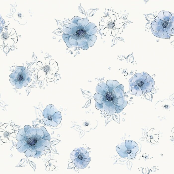Tissu Imprimé Fleuri Marion Bleu, 7 tissus au choix