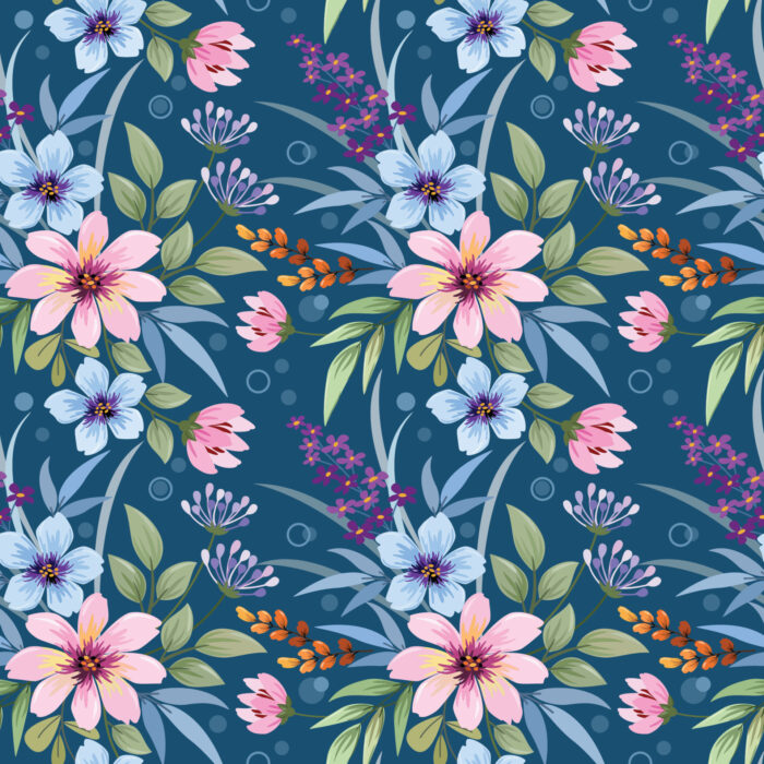 Tissu Imprimé Fleuri Stéphanie Bleu, 7 tissus au choix