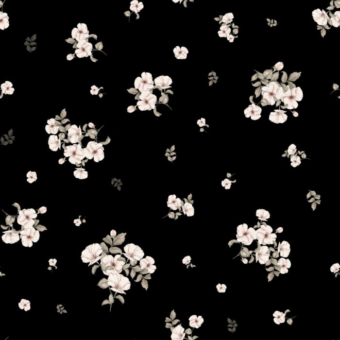 Tissu Imprimé Fleuri Eve Noir, 10 tissus au choix