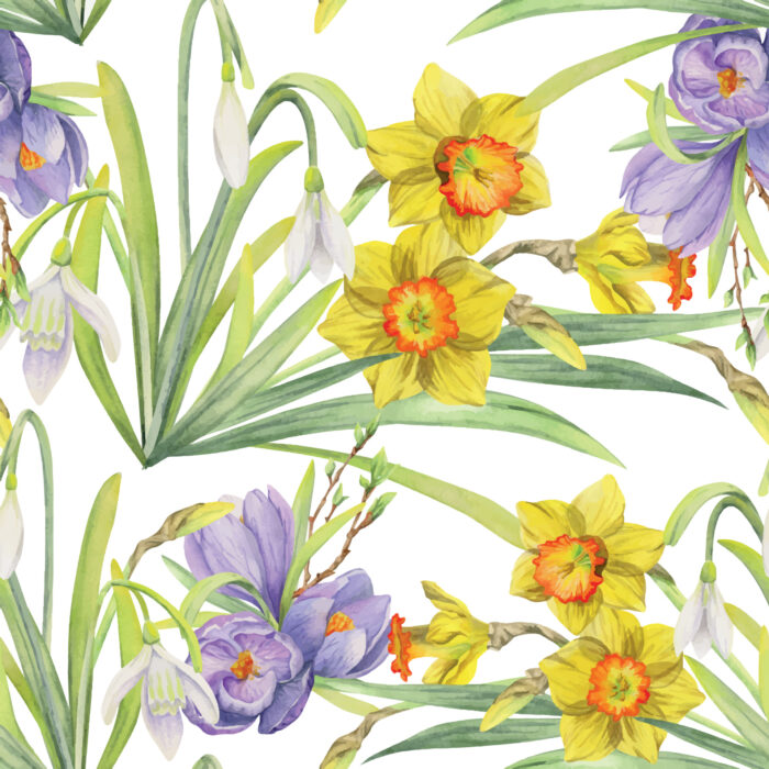 Tissu Imprimé Fleuri Jonquilles Blanc, 7 tissus au choix