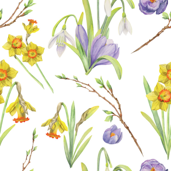 Tissu Imprimé Fleuri Jonquilles Printemps, 7 tissus au choix