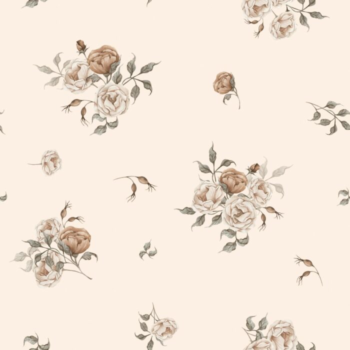 Tissu Imprimé Fleuri Mathilde Crème, 7 tissus au choix