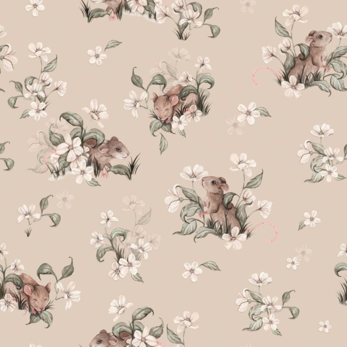 Tissu Imprimé Fleuri Souris Beige, 10 tissus au choix