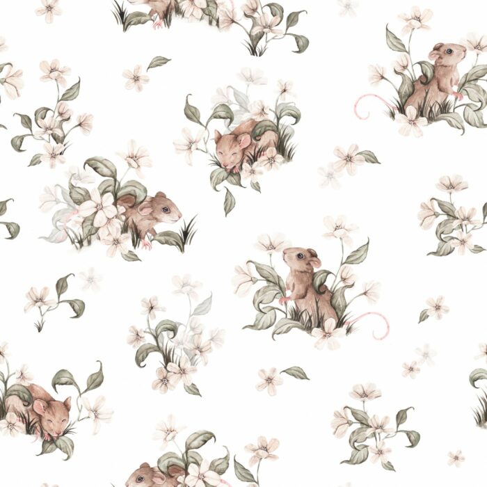 Tissu Imprimé Fleuri Souris Blanc, 7 tissus au choix