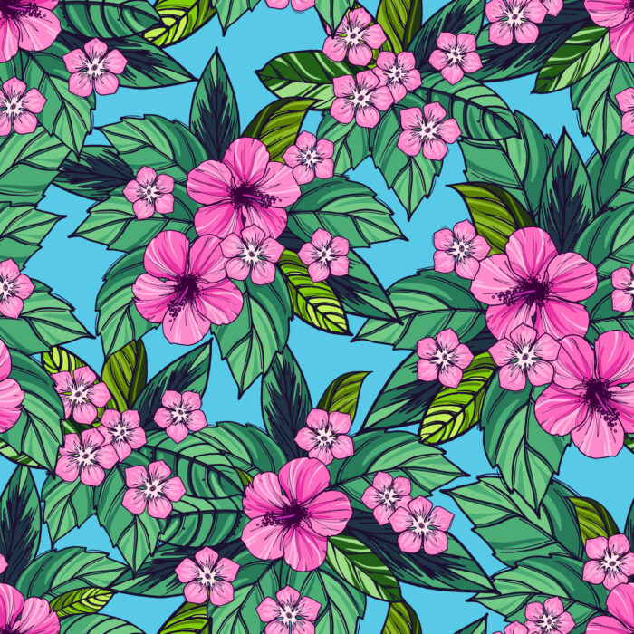 Tissu Imprimé Fleuri Tropical Elodie Bleu, 7 tissus au choix
