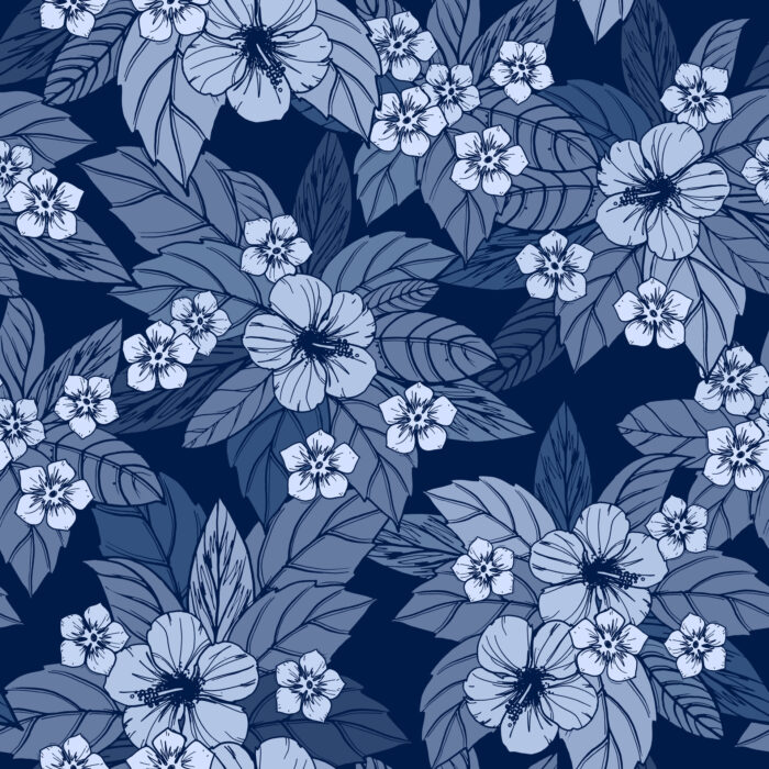 Tissu Imprimé Fleuri Tropical Elodie Marine, 7 tissus au choix