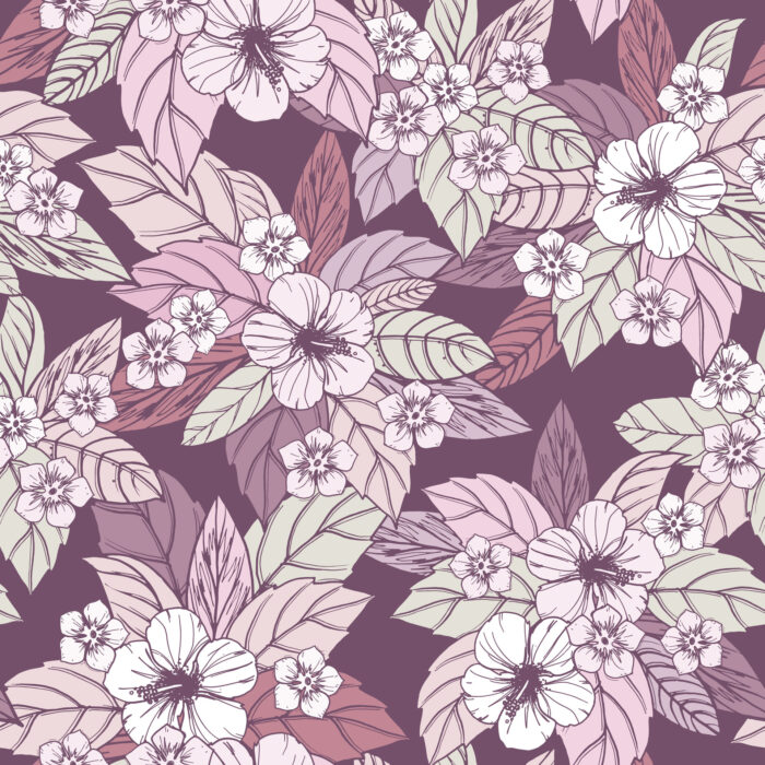 Tissu Imprimé Fleuri Tropical Elodie Violet, 7 tissus au choix