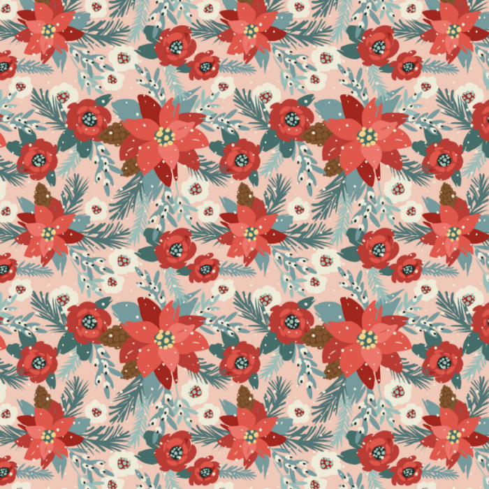 Tissu Imprimé Fleurs de Noel Blush, 7 tissus au choix