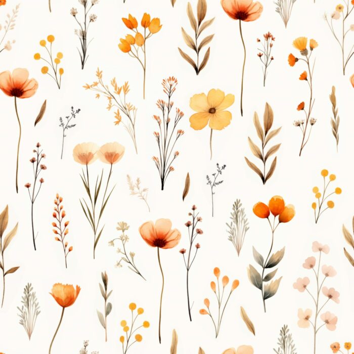 Tissu Imprimé Fleurs Oranges Boho, 7 tissus au choix