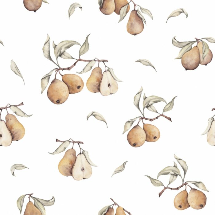 Tissu Imprimé Fruits Poires Blanc, 11 tissus au choix