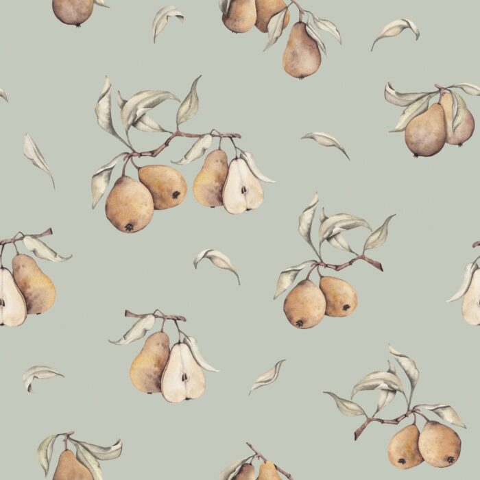 Tissu Imprimé Fruits Poires Sauge, 11 tissus au choix