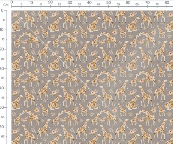 Tissu Imprimé Girafe Fleurs Maman Taupe, 7 tissus au choix – Image 3