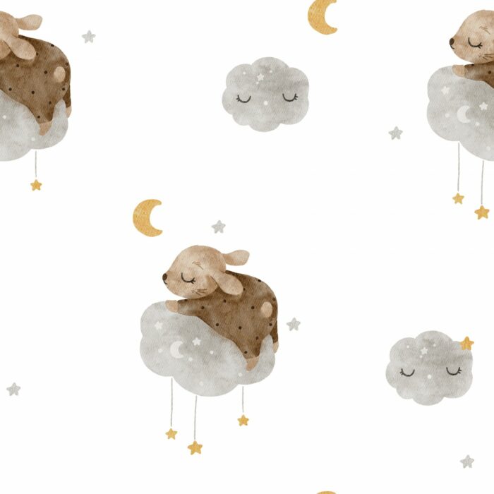 Tissu Imprimé Lapin Bonne Nuit, 7 tissus au choix