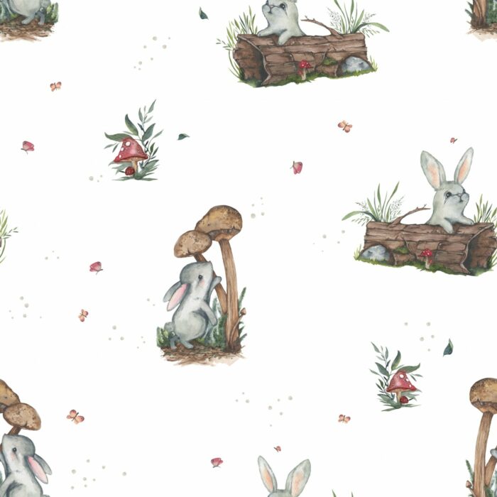 Tissu Imprimé Lapin Mignon Champignons, 7 tissus au choix