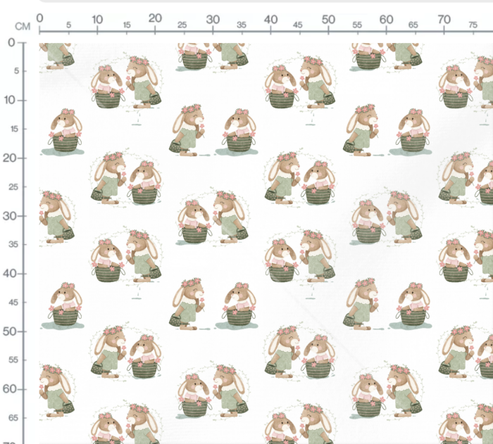 Tissu Imprimé Lapins Panier Fleuri Blanc, 7 tissus au choix – Image 3