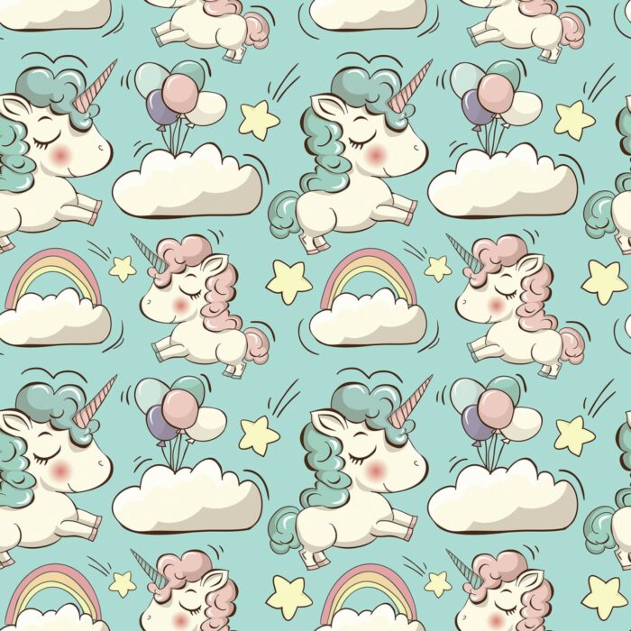 Tissu Imprimé Licorne Rose et Bleu Petit, 10 tissus au choix
