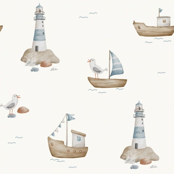 Tissu Imprimé Marin Bateau Mouette, 7 tissus au choix