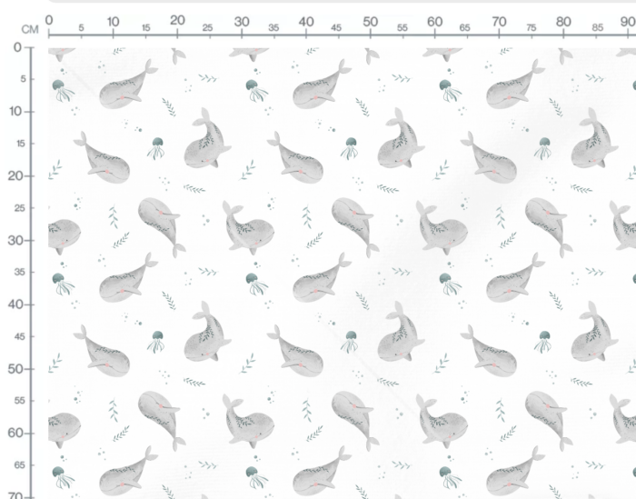 Tissu Imprimé Marin Designer Baleine Méduse, 7 tissus au choix – Image 3