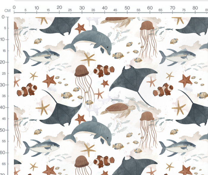 Tissu Imprimé Monde Marin Aquarelle Grand, 7 tissus au choix – Image 3