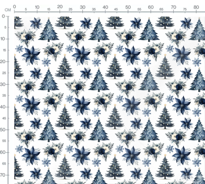 Tissu Imprimé Exclusif Noel Aquarelle Bleu Sapins, 11 tissus au choix – Image 2