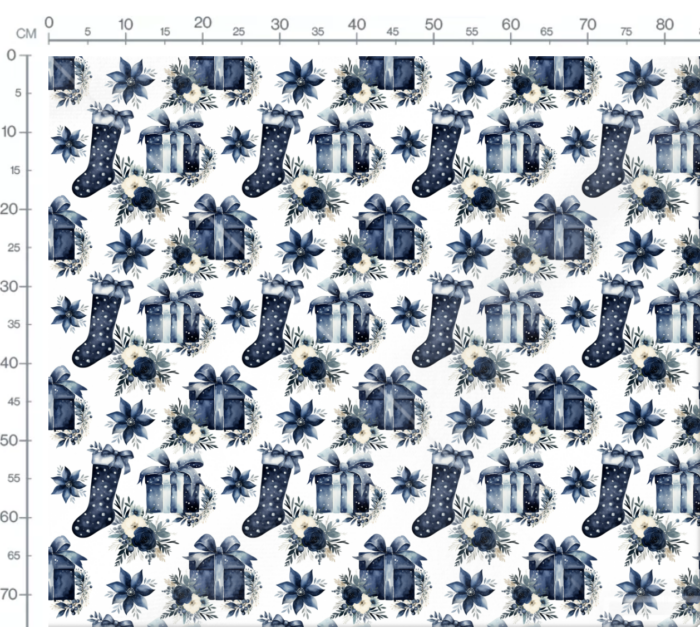 Tissu Imprimé Exclusif Noel Aquarelle Bleu Cadeaux, 11 tissus au choix – Image 3