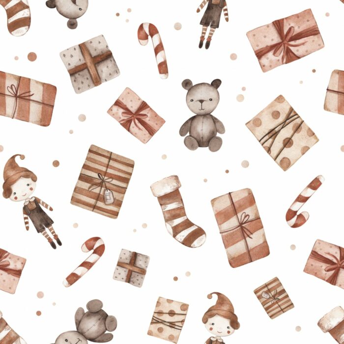 Tissu Imprimé Noel Cadeaux Jouets Blanc, 7 tissus au choix