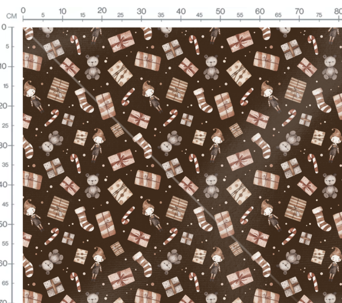 Tissu Imprimé Noel Cadeaux Jouets Chocolat, 7 tissus au choix – Image 3