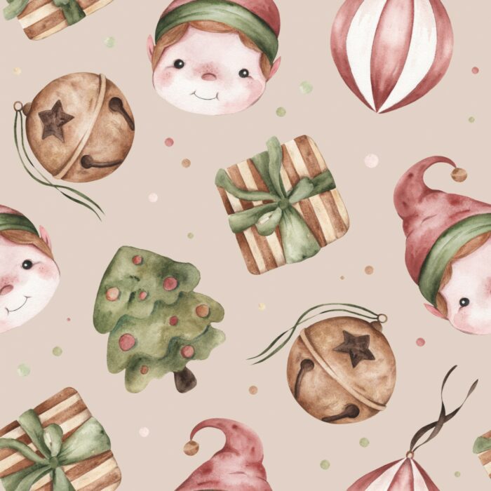 Tissu Imprimé Noel Enchanté Beige, 7 tissus au choix