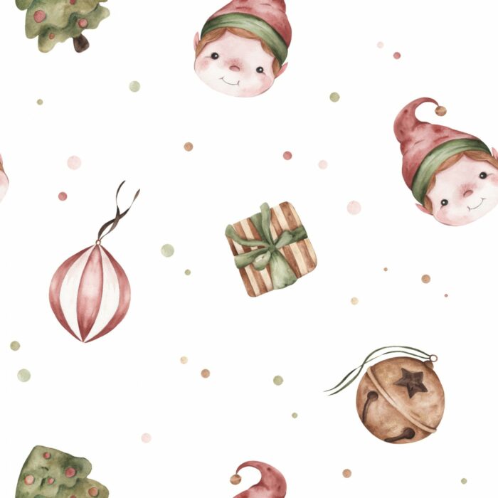 Tissu Imprimé Noel Enchanté Lutin Blanc, 7 tissus au choix