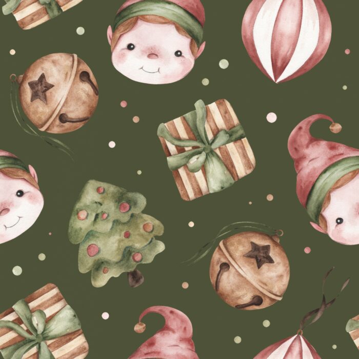 Tissu Imprimé Noel Enchanté Vert, 7 tissus au choix