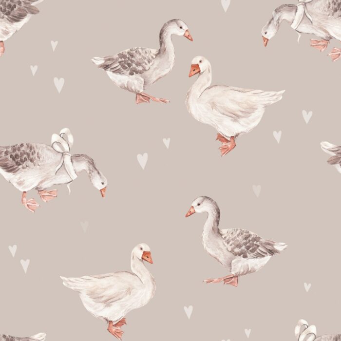 Tissu Imprimé Oie Coeurs Beige, 7 tissus au choix