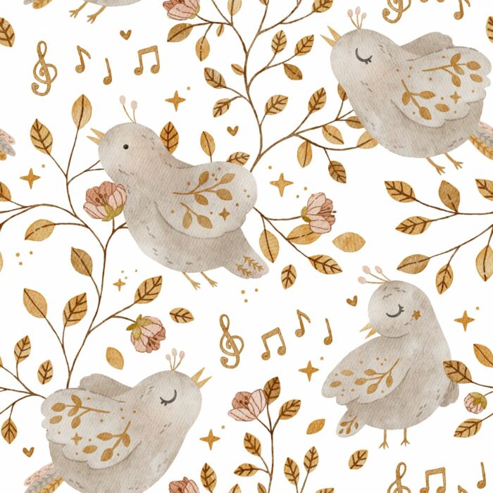 Tissu Imprimé Oiseaux Brindilles Musique, 7 tissus au choix
