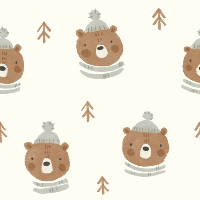 Tissu Imprimé Ourson Bonnet Crème, 7 tissus au choix