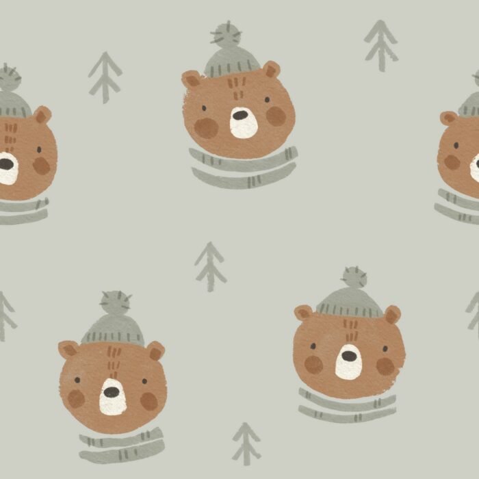 Tissu Imprimé Ourson Bonnet Vert, 7 tissus au choix