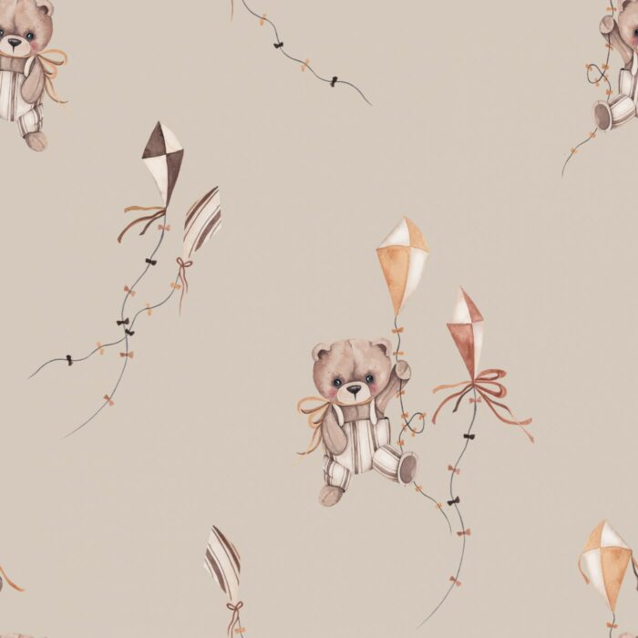 Tissu Imprimé Ourson Cerf Volant Beige, 7 tissus au choix