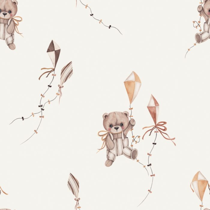 Tissu Imprimé Ourson Cerf Volant Crème, 7 tissus au choix